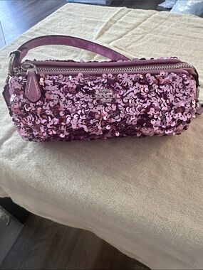 Coach Sequin Nolita Barrel  Bag in Lilac with Silver Hardware.